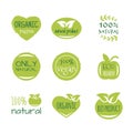 Eco food, organic bio products, eco friendly, vegan icons, ecology. Set of vector logo design elements Royalty Free Stock Photo