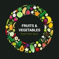 Eco food vector flat icons: fruits and vegetables Royalty Free Stock Photo