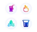 Eco food, Water splash and Cocktail icons set. Cooking beaker sign. Organic tested, Aqua drop, Fresh beverage. Vector Royalty Free Stock Photo