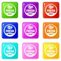 Eco fresh meat icons set 9 color collection Royalty Free Stock Photo