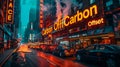 eco-friendly advertising, a billboard featuring carbon offset in eco-friendly paint stresses reducing carbon footprints