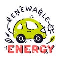 Eco Friendly Badge and Ecology Emblem with Electric Car Vector Illustration Royalty Free Stock Photo