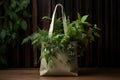 Eco-Friendly Bag Adorned with Leaves and Plants. Generative By Ai