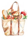 Eco-friendly bag filled with fresh groceries: apples, bread, and vegetables Royalty Free Stock Photo