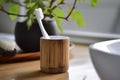 Eco-friendly Bamboo toothbrush holder banner. Generate ai Royalty Free Stock Photo