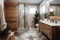 eco-friendly bathroom remodel, with new showerhead and fixtures, eco-friendly products, and organic bath rug
