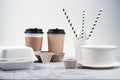 Eco-friendly biodegradable coffee cup , box, blow, plate,straw made by paper and recycle packaging