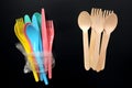 Plastic cutlery versus wooden, environmetally friendly cutlery