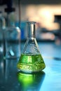 Eco-friendly biofuel contained in a laboratory flask, E-Fuel concept