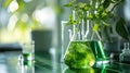 Eco-friendly biofuel contained in a laboratory flask, E-Fuel concept