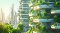Eco-friendly building in the modern city.City of the future. Office building with green environment. generative ai Royalty Free Stock Photo