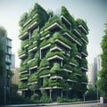 Eco friendly building with vertical garden in modern city. Green plant and tree forest and ivy on facade on sustainable building Royalty Free Stock Photo
