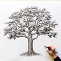 Eco-friendly Childcare Drawing: Detailed Shading Of An Oak Tree