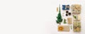 Eco friendly Christmas composition with gift boxes in craft reusable paper and natural decor on white background top view. Zero Royalty Free Stock Photo
