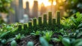 eco-friendly city growth concept with bar graph made of moss and plants Royalty Free Stock Photo