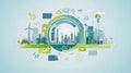 Eco Friendly City Skyline with Green Infographics and Circular Design Royalty Free Stock Photo