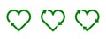 Recycle heart symbol set. Green heart shape recycle icon. Reload sign. Reuse, renew, recycling materials, concept.