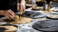 Eco-friendly Craftsmanship: Pouring Gold Onto Plates With Raw Texture