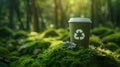 The eco-friendly cup in forest. AI generated Royalty Free Stock Photo
