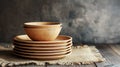 Eco-friendly diningware made from sugarcane bagasse on a neutral background with soft lighting Royalty Free Stock Photo