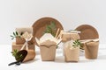 Eco friendly, disposable, recyclable tableware. Boxes, pots and cutlery.