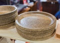 Eco-friendly disposable tableware, set of thick plates made from recycled plastic, stop plastic Royalty Free Stock Photo
