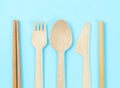 Eco-friendly disposable utensils concept. bamboo or wooden cutlery