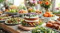 Eco-friendly Easter with a focus on health and wellness, featuring a table set with gluten-free Easter cakes, vegan