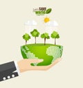 ECO FRIENDLY. Ecology concept with Green Eco Earth and Trees. Vector illustration. Royalty Free Stock Photo