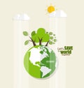 ECO FRIENDLY. Ecology concept with Green Eco Earth and Trees. Vector illustration. Royalty Free Stock Photo