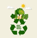 ECO FRIENDLY. Ecology concept with Recycle symbol and tree. Vector illustration. Royalty Free Stock Photo