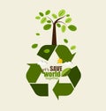 ECO FRIENDLY. Ecology concept with Recycle symbol and tree. Vector illustration. Royalty Free Stock Photo