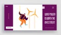 Eco-friendly Electricity Website Landing Page. Worker Doing Maintenance of Windmills. Green City Wind Turbines