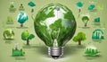 Eco-Friendly Energy Concept with Green Globe and Light Bulbs Royalty Free Stock Photo