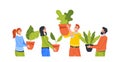Eco Friendly Environment at Work Concept with Happy Business Men and Women Characters Holding Green Potted Plants Royalty Free Stock Photo