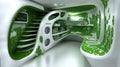 Eco-friendly futuristic kitchen design, green walls, rendering Royalty Free Stock Photo