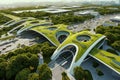 Eco-Friendly Futuristic Transportation Hub Amidst Lush Greenery