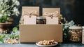 Eco-Friendly Gift Box with Jars of Food and Nuts Royalty Free Stock Photo