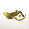 Eco Friendly Gold house Logo. 3D Render Illustration