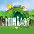 Eco friendly and green city paper art style