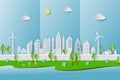 Eco friendly and green energy concept with eco city on paper art style Royalty Free Stock Photo