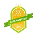 Eco-friendly guaranteed natural products in food market, farm, biological labels.