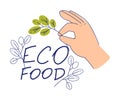 Eco Friendly with Hand and Green Leaf Twig Vector Illustration