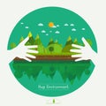 Eco friendly hands hug concept green tree.Environmentally friend
