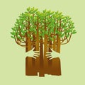 Eco friendly hands hug concept green tree.Environmentally friend