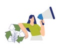 Eco Friendly with Happy Woman Character with Megaphone and Recycle Sign Vector Illustration