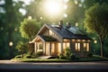 Eco friendly house with green environmental background. ai generative Royalty Free Stock Photo