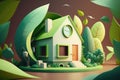 Eco friendly house with green environmental background. Generative Ai Royalty Free Stock Photo