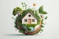 Eco friendly house with green environmental background. Generative Ai Royalty Free Stock Photo