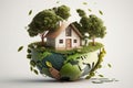 Eco friendly house with green environmental background. Generative Ai Royalty Free Stock Photo